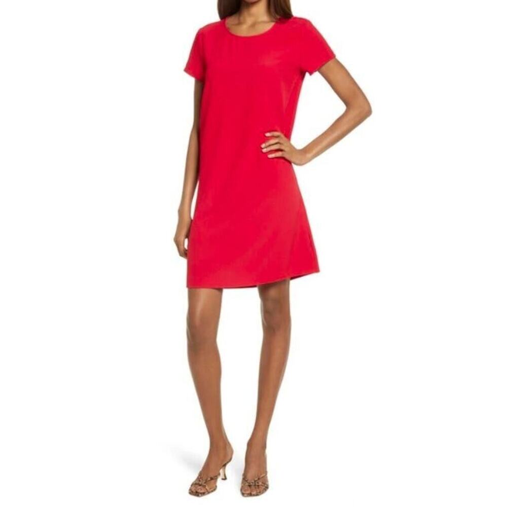 Chelsea28 Women's Short Sleeve Crepe Shift Dress in Red Chinoise Small MSRP $89